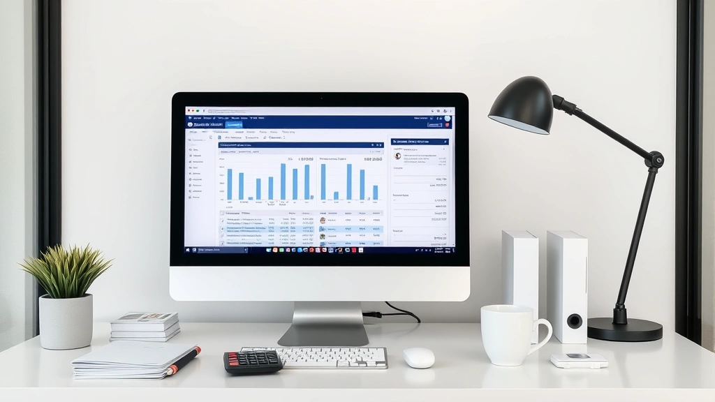 taxes clipart - 
Modern minimalist workspace with computer showing tax software, calculator, org