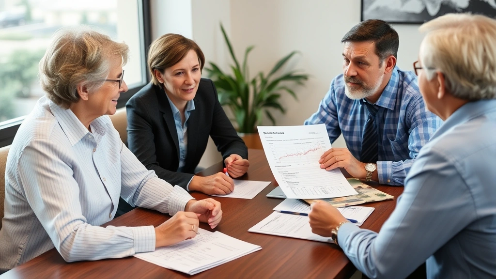 taxes drawing -
Retirement planning meeting with advisor showing investment portfolio and tax-a