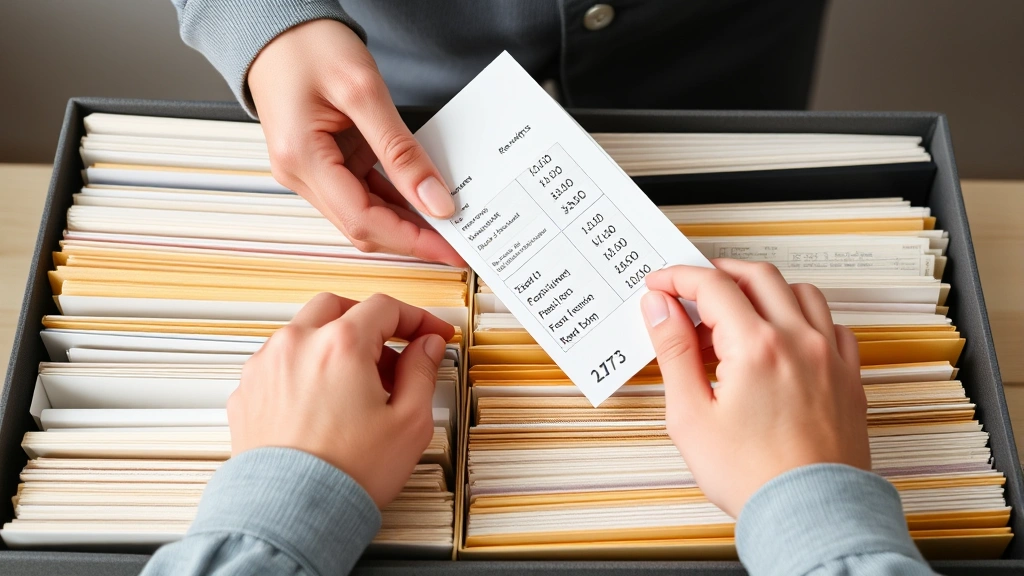 taxes quotes - 
Hands organizing receipts and financial records in folders, systematic filing s