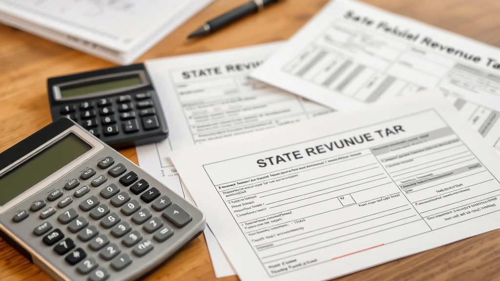 tim walz zyn tax - 
Detailed shot of calculator, tax forms, and state revenue documents spread on w