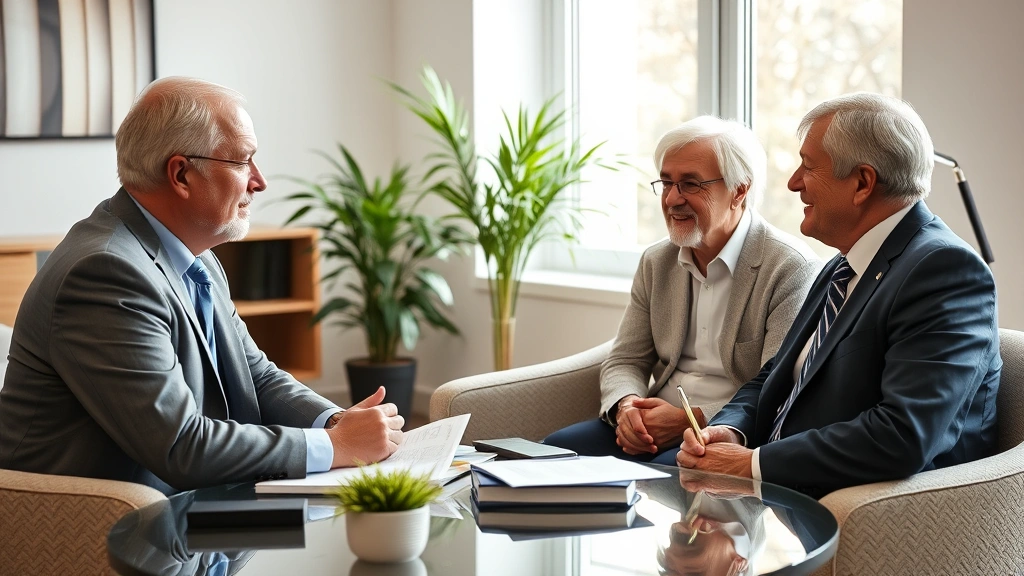 town of amherst taxes - 
Senior couple meeting with financial advisor in bright office discussing tax re