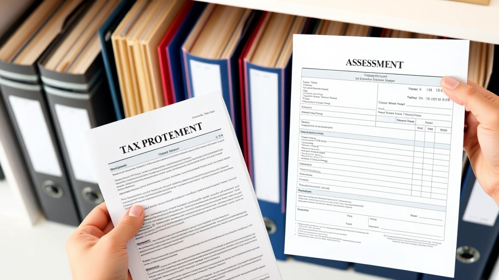 town of islip taxes - 
Hands holding property deed and tax assessment notice, organized filing system 