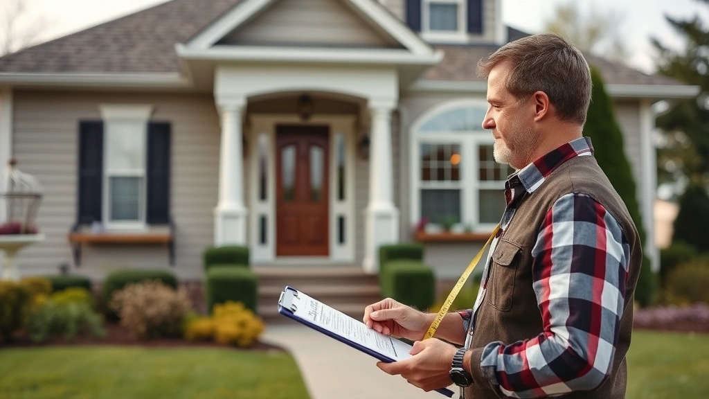 troup county ga tax assessor -
Real estate appraiser taking photos and measurements of home exterior, clipboar