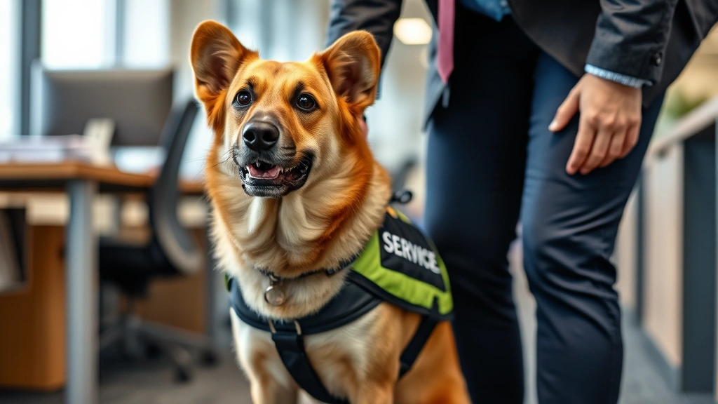trump pet tax deduction - 
Service dog in professional working vest assisting person in office environment