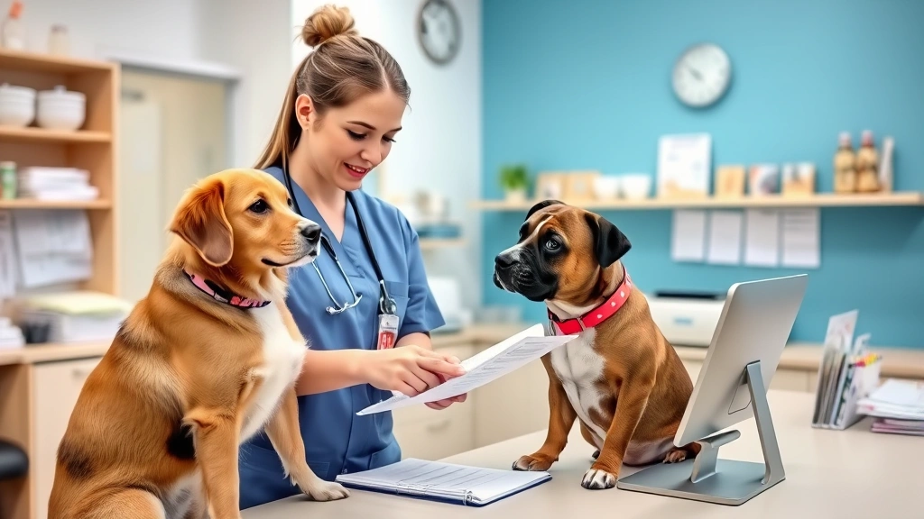 trump pet tax deduction - 
Veterinary clinic receptionist processing invoice with pet owner, showing docum