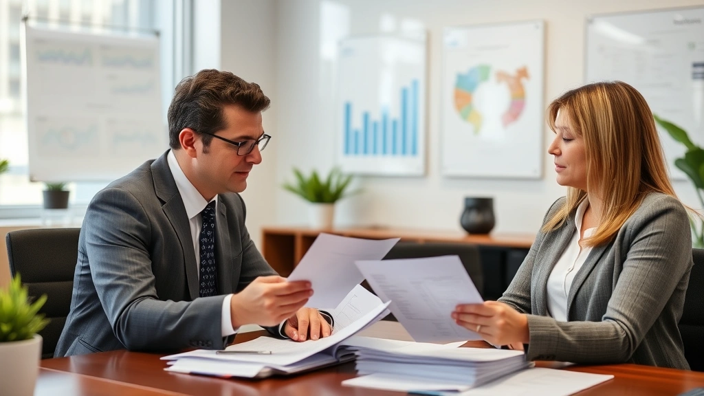 uber tax calculator - 
Tax professional and client in office meeting, reviewing papers and discussing 