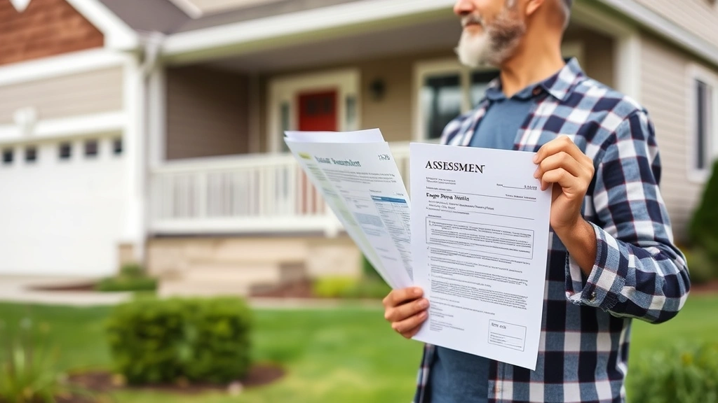 union county nc property tax - 
Homeowner holding property deed and assessment notice standing in front of resi