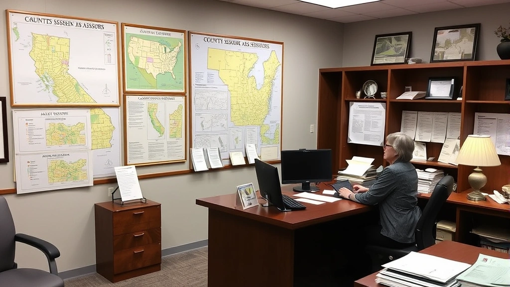 union county nc property tax - 
County assessor’s office interior with map displays and property records,