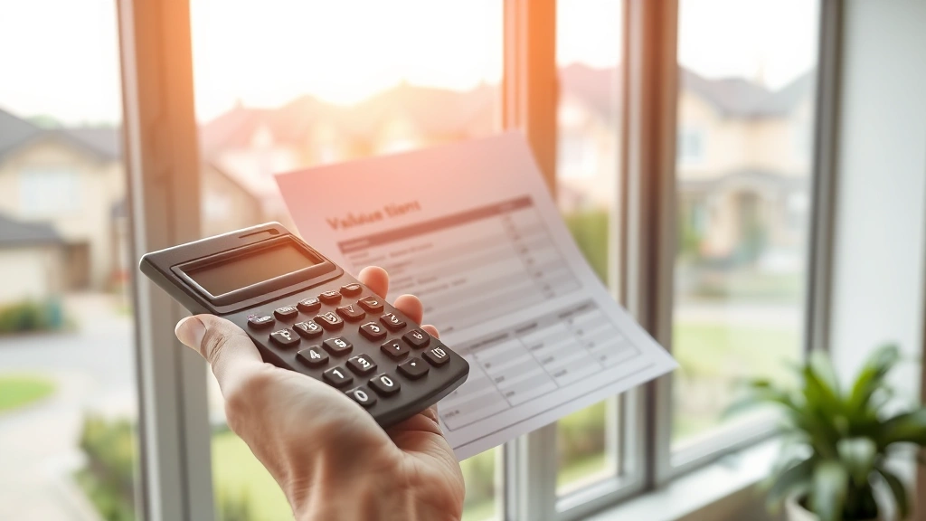 union county nc property tax - 
Hands holding calculator and property valuation report with neighborhood homes 