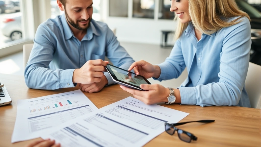 utah automobile sales tax - 
Couple reviewing vehicle pricing and tax breakdown on tablet with dealership pa