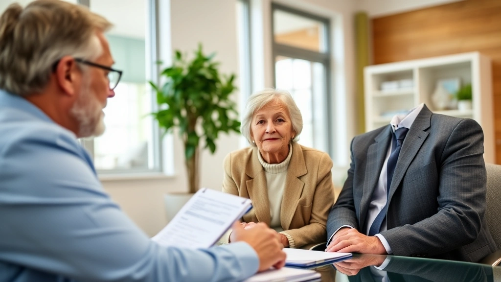 vb property tax - 
Senior couple meeting with a financial advisor in a bright office, discussing p