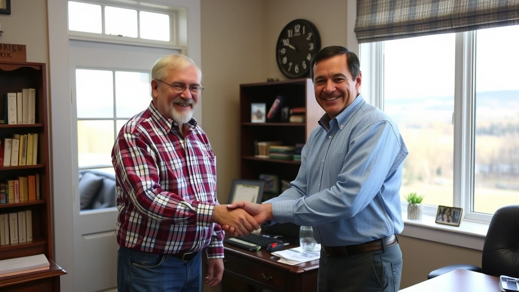 vermont property tax -
Homeowner and assessor shaking hands in town assessor’s office, Vermont l