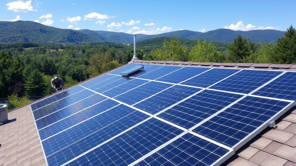 vermont property tax -
Solar panels installed on Vermont home roof with green mountains in background,