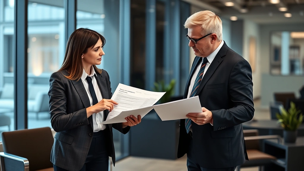 village of hempstead taxes -
Modern office setting with tax professional in business attire pointing at prop