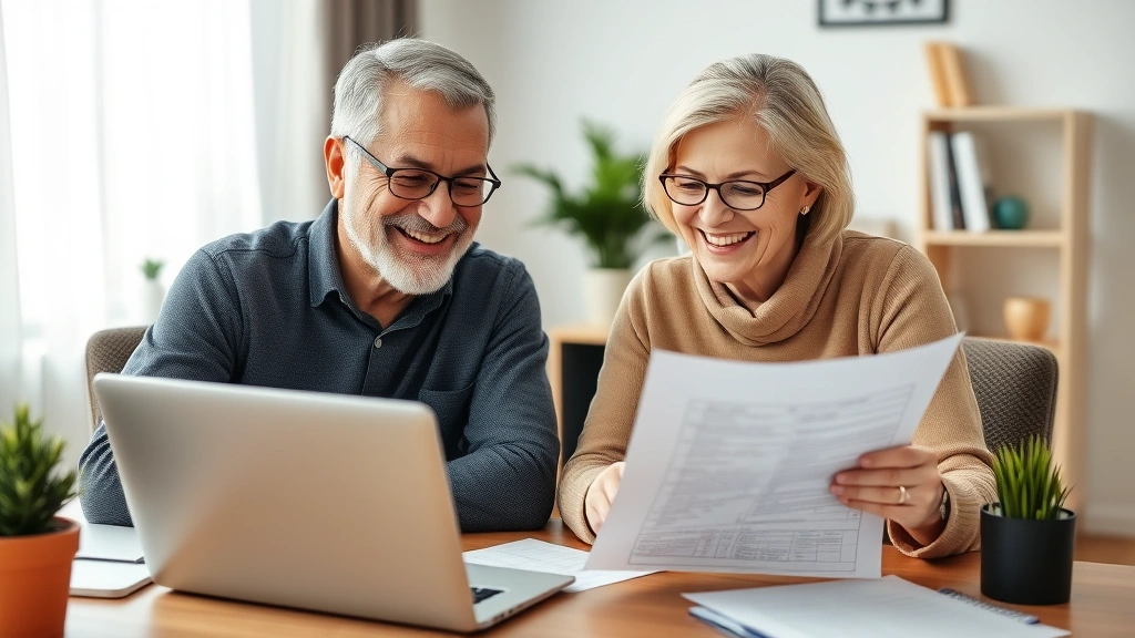 village of hempstead taxes -
Diverse senior couple smiling while reviewing tax exemption forms at home offic