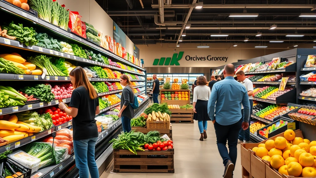 virginia sales tax on food -
Modern grocery store aisle with produce section, shoppers selecting fresh veget