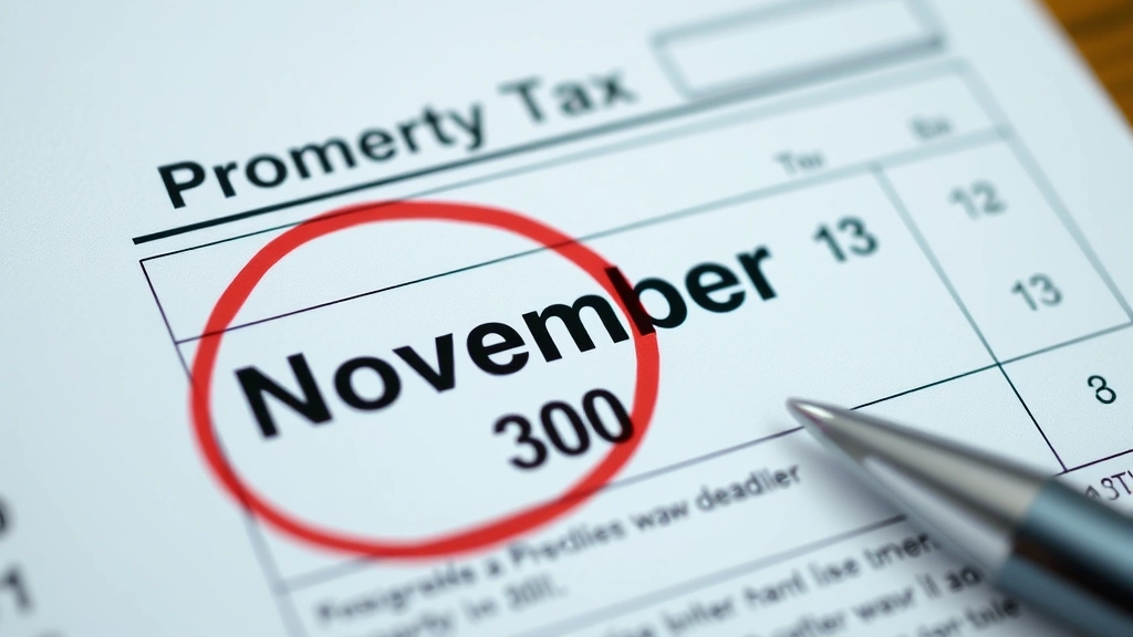 volusia county real estate taxes -
Close-up of property tax bill with calendar showing November 30th deadline circ
