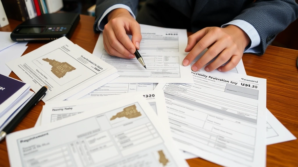 vt sales tax -
Person reviewing state tax forms and registration documents with Vermont state
