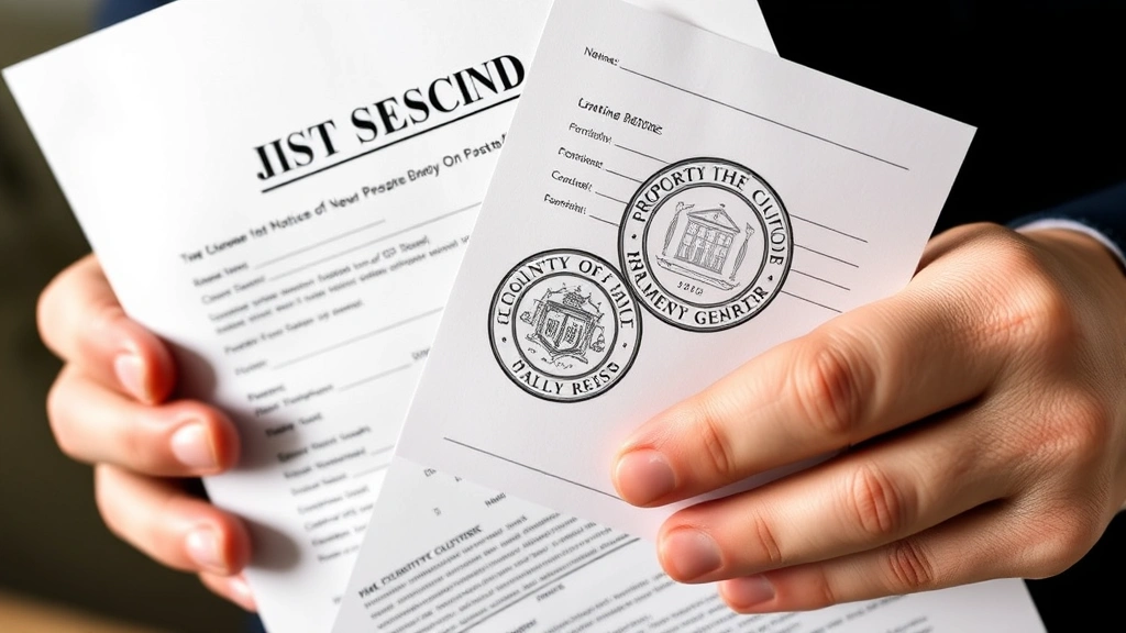 walworth county tax records -
Close-up of hands holding property deed and tax assessment notice with county s