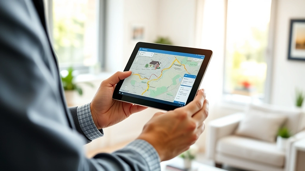 walworth county tax records -
Real estate professional showing property parcel map and tax records on tablet