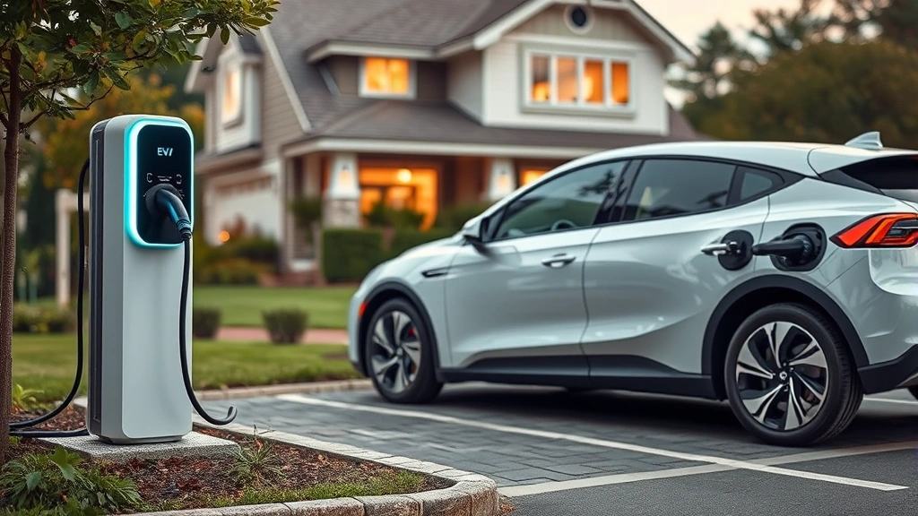 washington ev tax credit - 
Modern electric vehicle charging at home charging station with residential hous