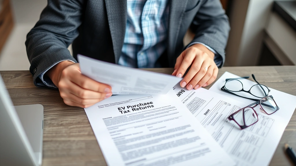 washington ev tax credit - 
Business professional in casual attire reviewing tax return documents with EV p