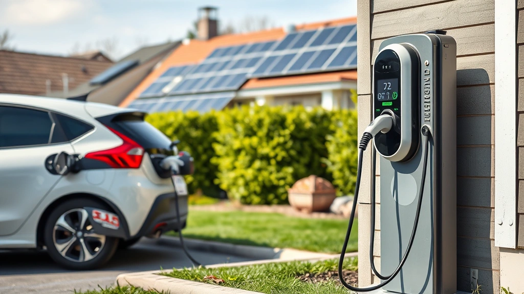 waterbury car taxes - 
Electric vehicle charging at home station with solar panels visible in backgrou
