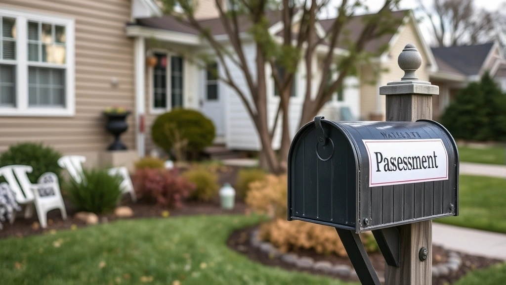 waukesha county tax - 
Waukesha County residential property exterior with assessment notice in mailbox
