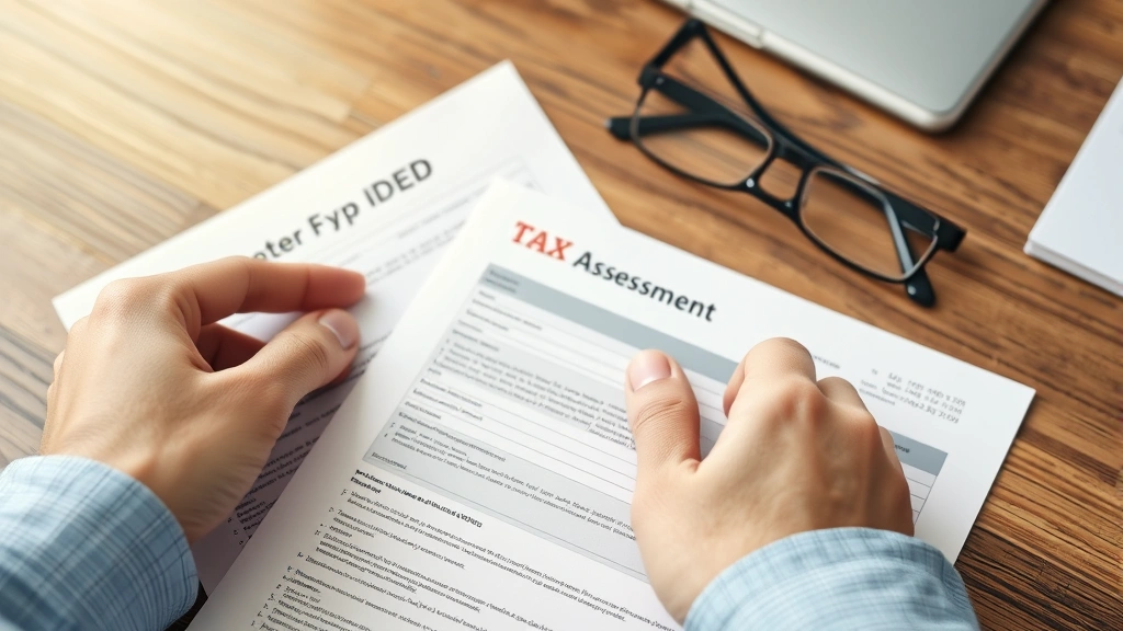 wayne county property tax search - 
Close-up of hands holding a property deed and tax assessment notice with readin