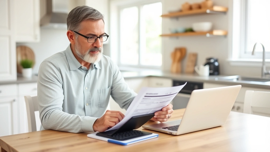 wayne county property tax search - 
Homeowner at kitchen table reviewing tax bill with notebook and calculator
