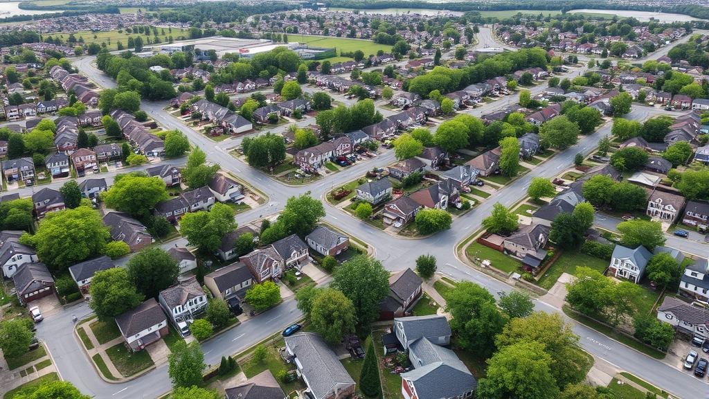 wayne county tax - 
Aerial view of suburban Wayne County neighborhood with diverse residential prop