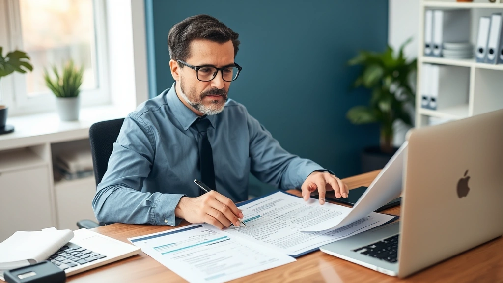 wayne county tax - 
Business owner reviewing quarterly tax payment documents at home office desk
