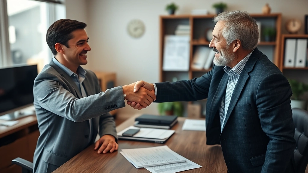 wayne county tax - 
Handshake between tax professional and homeowner in office setting with tax for