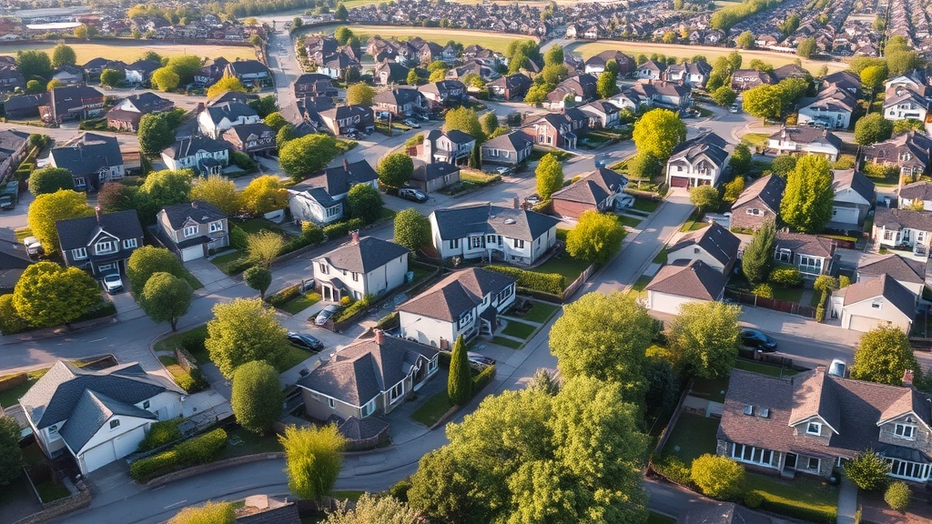 what is an ad valorem tax - 
Aerial view of suburban neighborhood with diverse homes of varying sizes and va