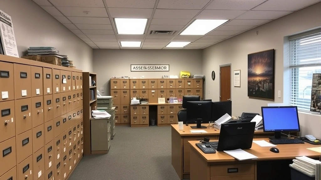 what is an ad valorem tax - 
County assessor’s office interior with file cabinets, computer workstatio