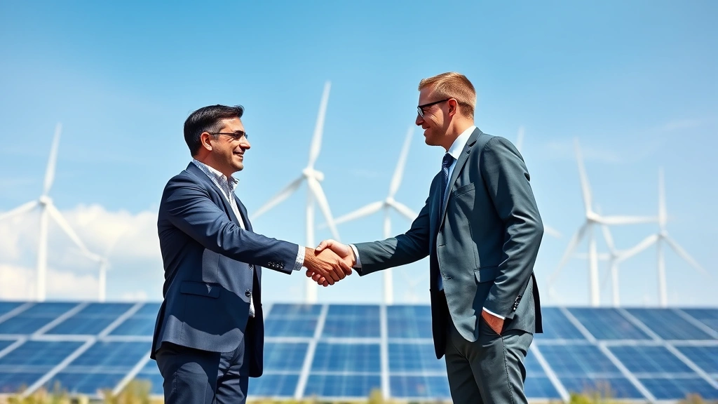 what is production tax credit - 
Handshake between business partners in front of renewable energy facility with 