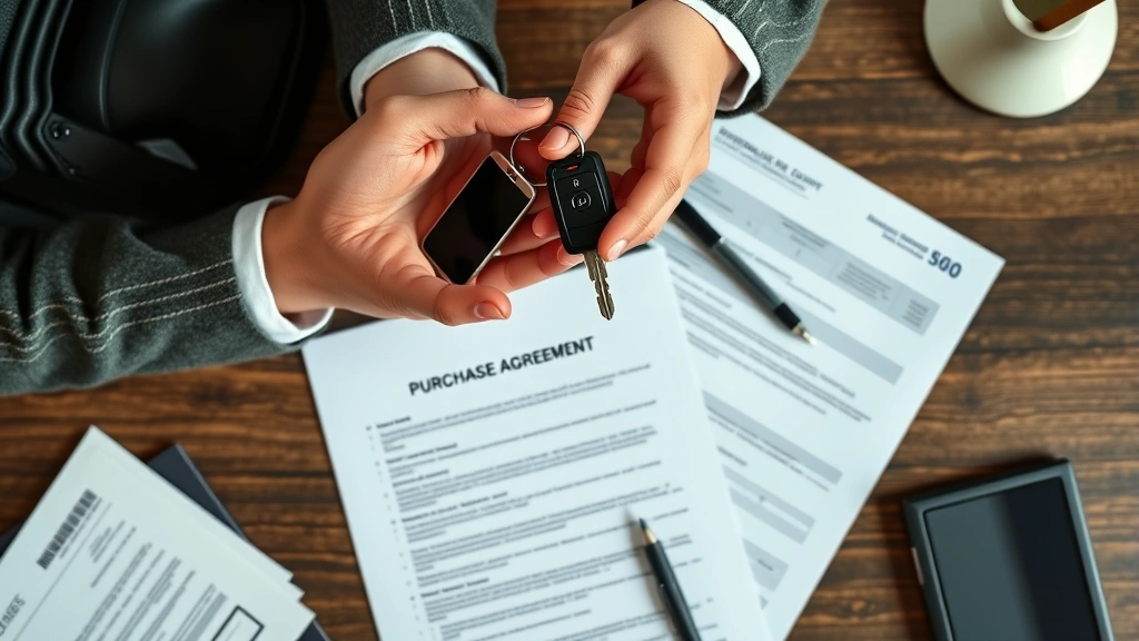 what is utah sales tax -
Overhead view of hands holding a car key with purchase agreement and tax forms