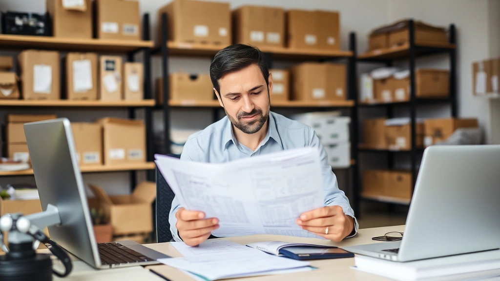 what is va sales tax - 
Business owner reviewing inventory and sales tax documentation in well-organize