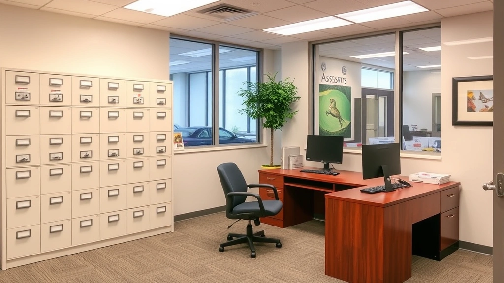 what is valorem tax - 
Modern county assessor office interior with file cabinets, computer workstation
