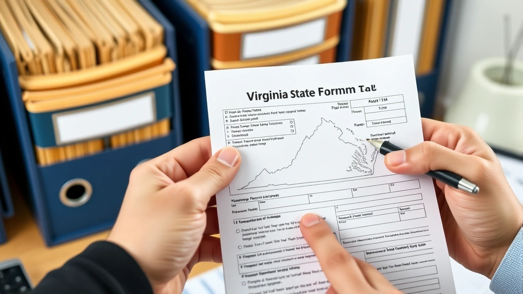 when are virginia state taxes due - 
Close-up of hands holding Virginia state tax form with pen, organized file fold
