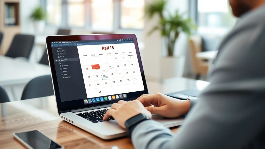 when are virginia state taxes due - 
Modern office setting with person working on laptop showing tax software interf