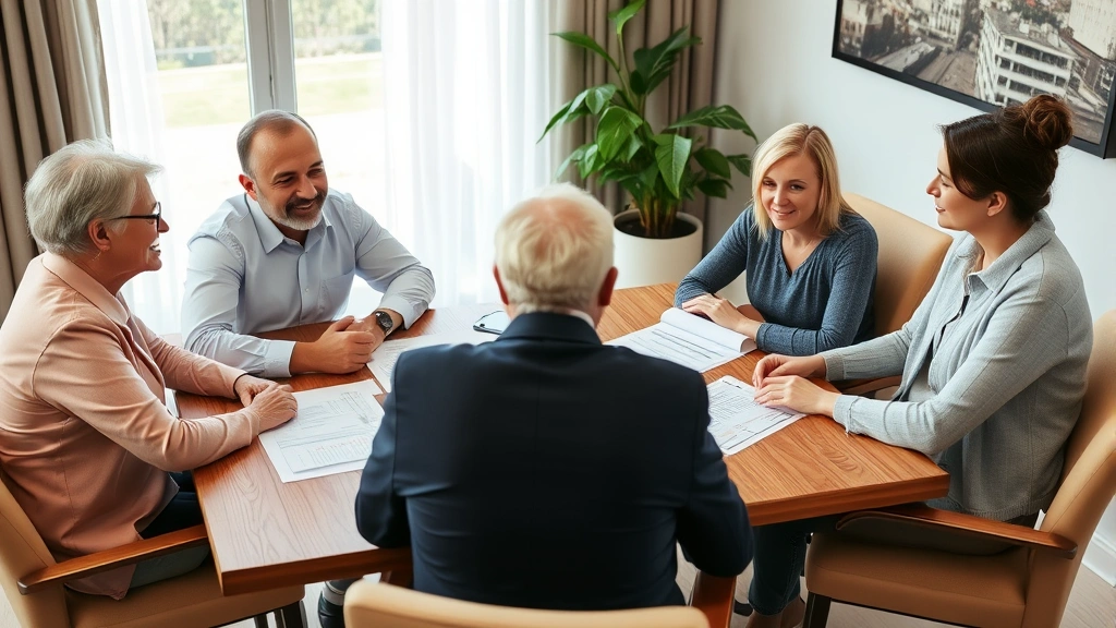 when is property tax due in california - 
Family meeting with financial advisor discussing property tax exemptions, docum