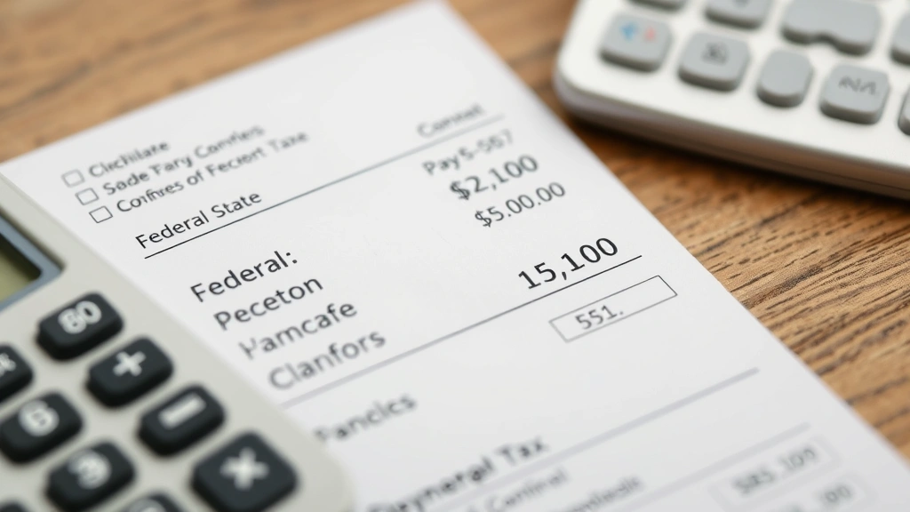 where do my taxes go -
Close-up of paycheck stub showing federal, state, and payroll tax deductions wi