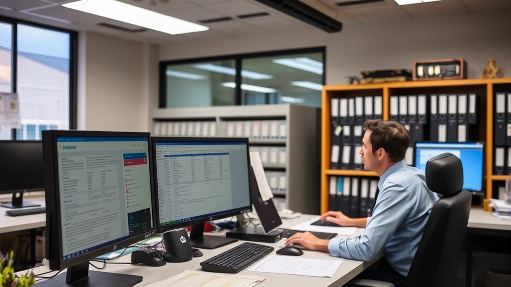 who pays property taxes on a land contract - 
Modern county assessor’s office with property tax records visible on comp