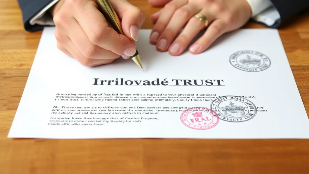 who pays tax on irrevocable trust income - 
Hands signing irrevocable trust document with notary seal and official stamps v
