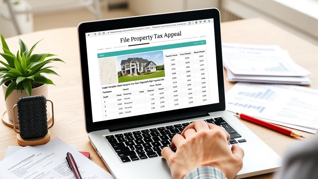 wright county mn property tax - 
Person using laptop to file property tax appeal online, surrounded by comparabl